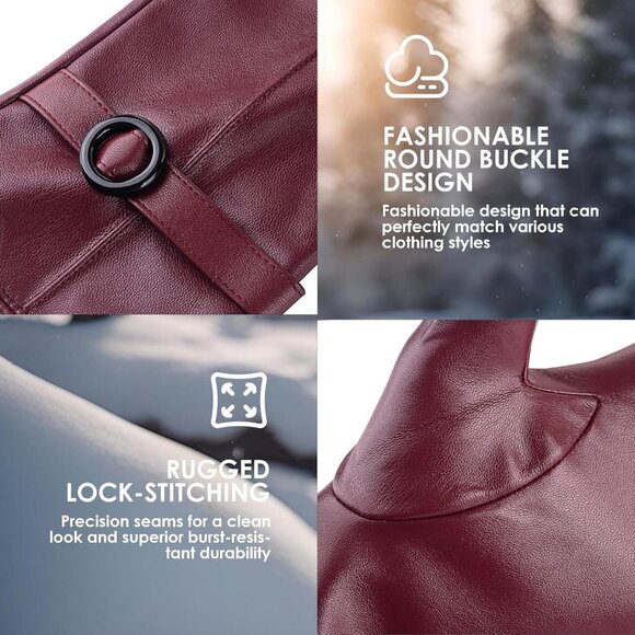 Women's Winter Leather Gloves Touchscreen Texting Warm Driving Lambskin Gloves - Picture 5 of 7